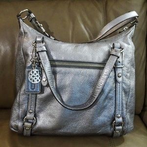 Coach Alexandra Silver Leather Metallic Handbag